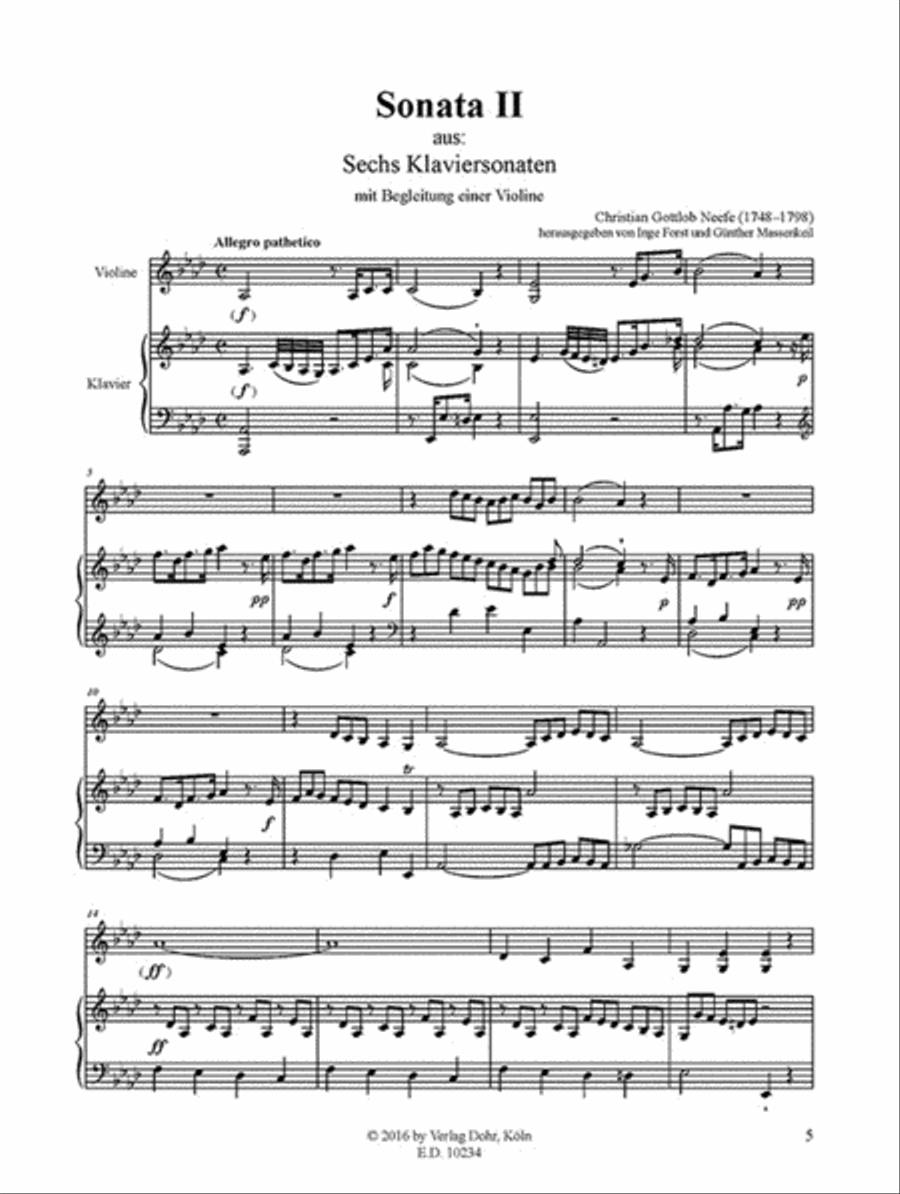 Sonate Nr. 2 für Violine und Klavier As-Dur (aus: Sechs Klaviersonaten mit Begleitung einer Violine) Violin Solo scores gallery preview page 2