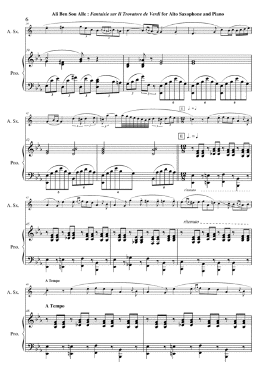 Ali Ben Sou Alle: Fantaisie sur Il Trovatore de Verdi for alto saxophone and piano Alto Saxophone scores gallery preview page 6