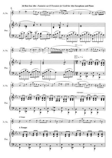 Ali Ben Sou Alle: Fantaisie sur Il Trovatore de Verdi for alto saxophone and piano Alto Saxophone - Digital Sheet Music