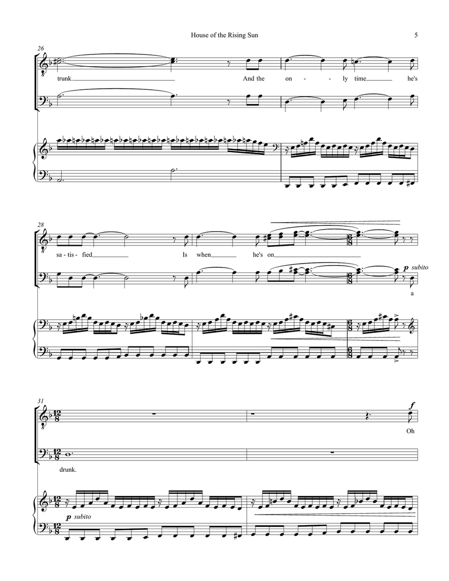 House Of The Rising Sun TTBB scores gallery preview page 5