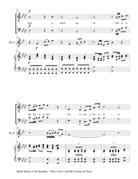 BATTLE HYMN OF THE REPUBLIC (for 2 Part Men's Choir with Bb Clarinet and Piano) image number null