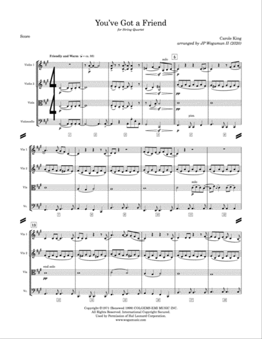 You've Got A Friend String Quartet scores gallery preview page 5