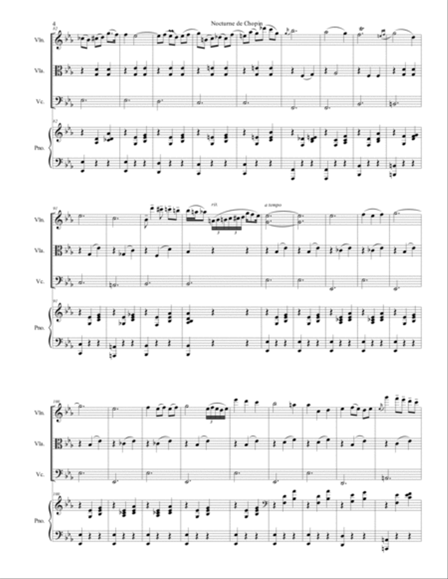 Frederic Chopin - Nocturne in E flat Major arr. for piano quartet Piano Quartet scores gallery preview page 4