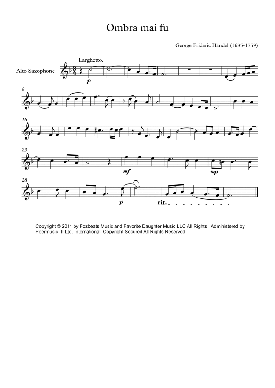 Ombra Mai Fu Chamber Music scores gallery preview page 1