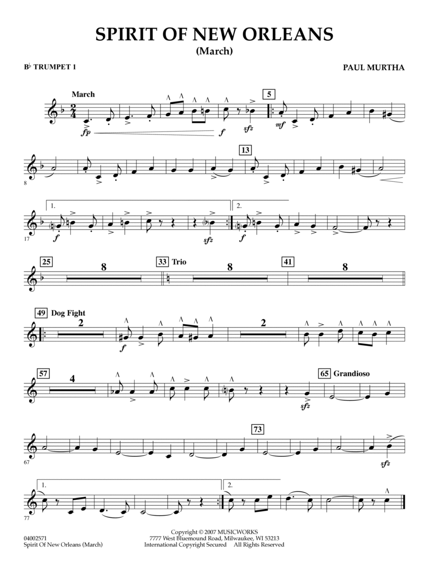 Spirit Of New Orleans (March) - Bb Trumpet 1 B-Flat Trumpet scores gallery preview page 1