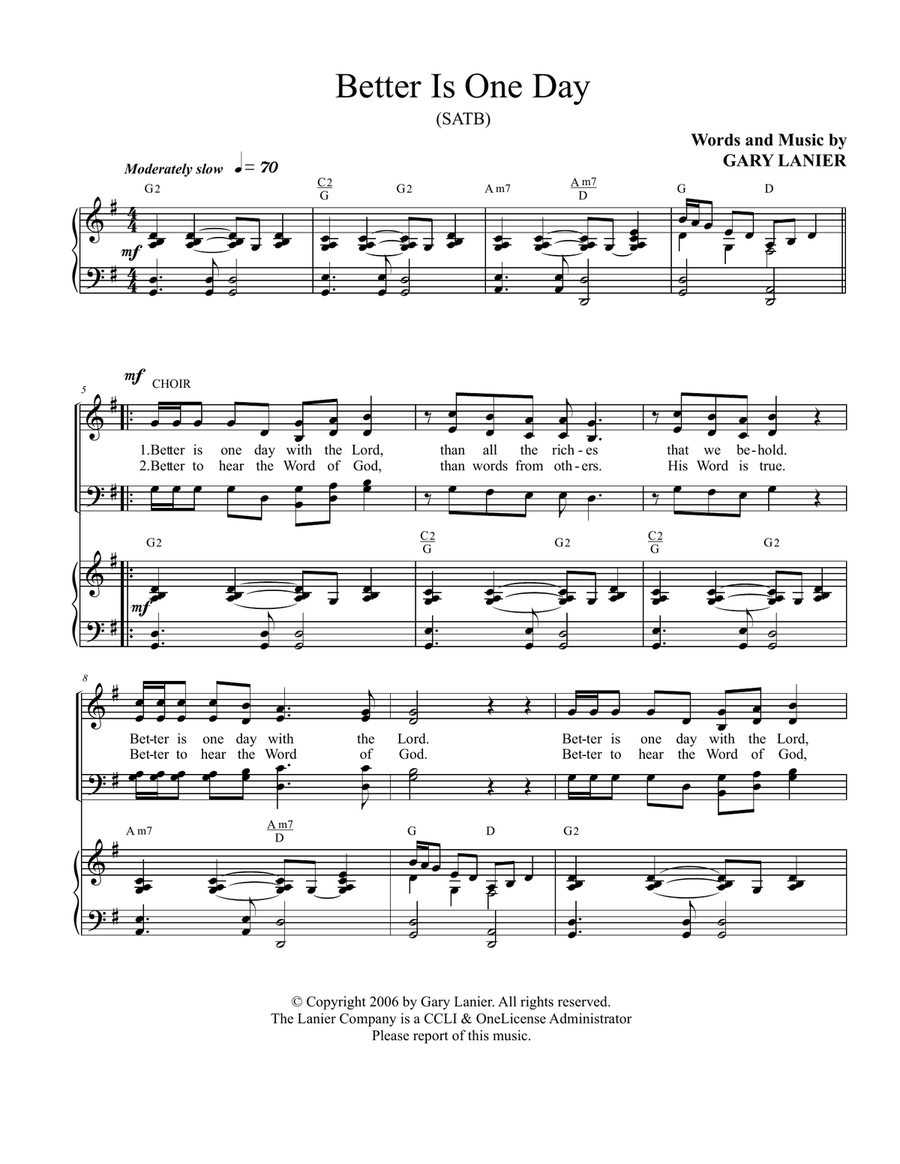 BETTER IS ONE DAY, SATB Octavo with Piano Accompaniment (Includes Score & Choir Parts) 4-Part scores gallery preview page 2