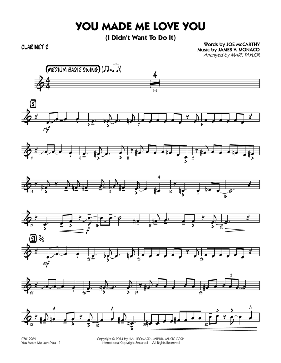You Made Me Love You (I Didn't Want to Do It) - Bb Clarinet 2