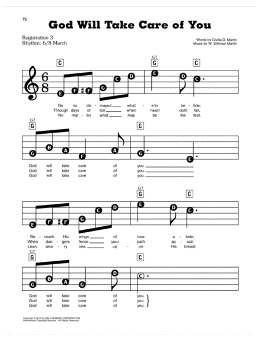 God Will Take Care Of You Electronic Keyboard scores gallery preview page 1