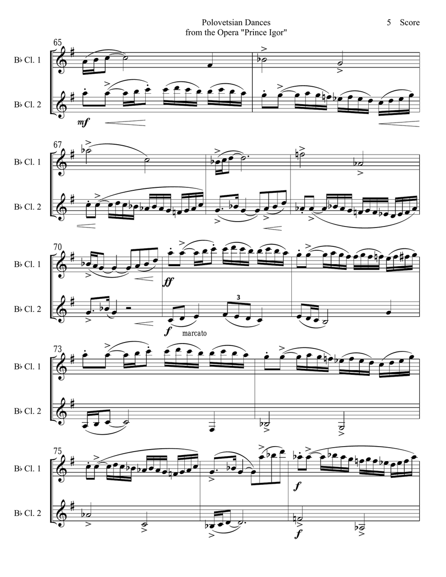 Borodin - Polovetsian Dances set for two clarinets Clarinet Duet scores gallery preview page 6