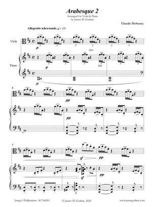 Book cover for Debussy: Arabesque 2 for Viola & Piano