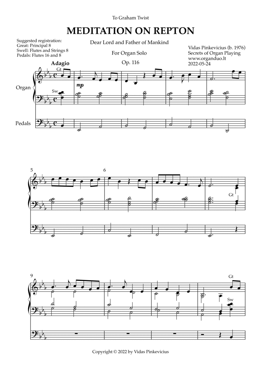 Meditation on Repton, Op. 116 (Organ Solo) by Vidas Pinkevicius Organ Solo scores gallery preview page 1