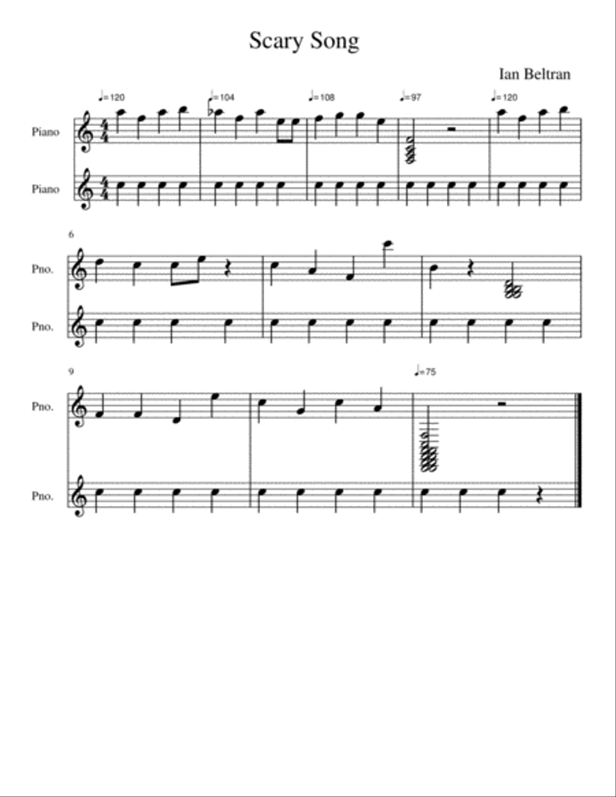 Scary Song Piano scores gallery preview page 1