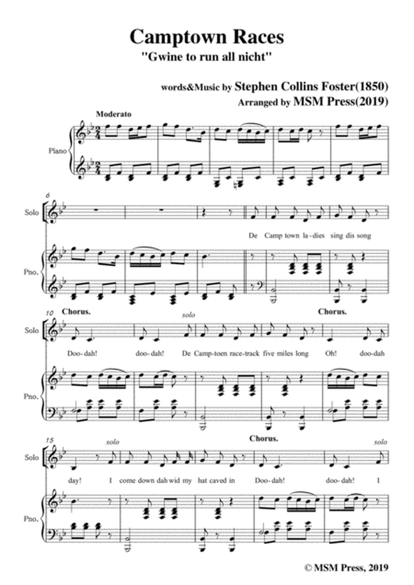 Stephen Collins Foster-Camptown Races,in B flat Major,for Voice&Piano image number null