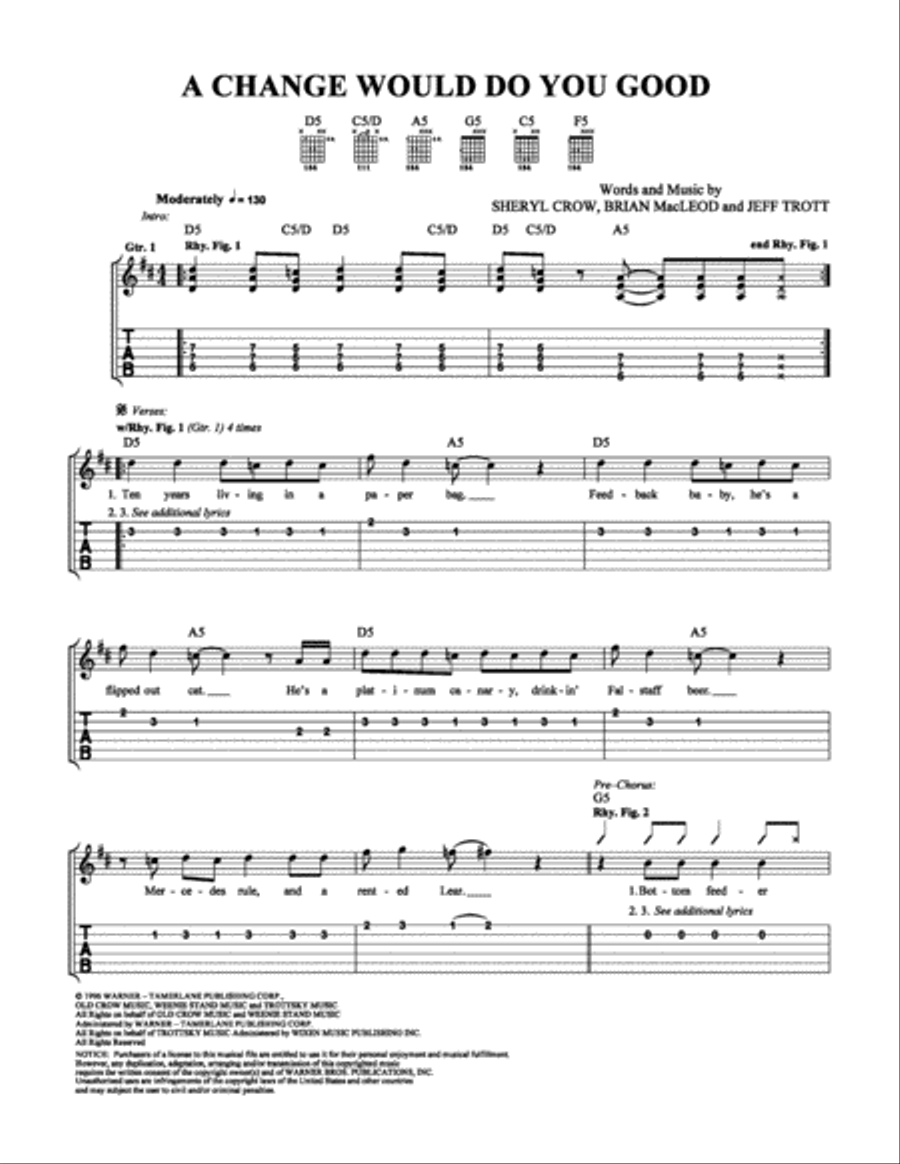 A Change Would Do You Good Easy Guitar scores gallery preview page 1