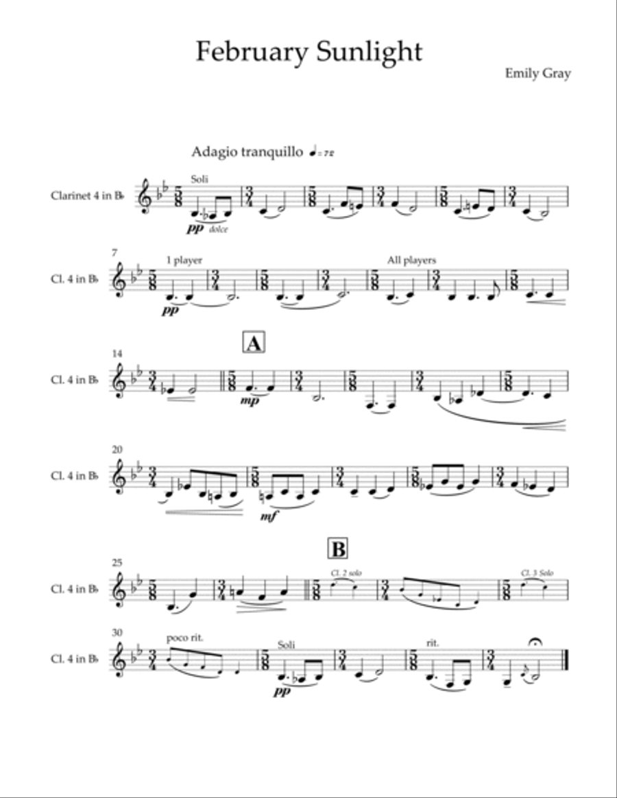February Sunlight for Clarinet Choir (Parts) Clarinet Choir scores gallery preview page 5