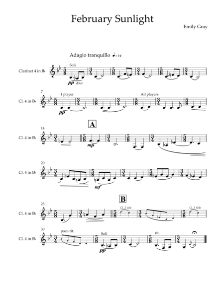 February Sunlight for Clarinet Choir (Parts)