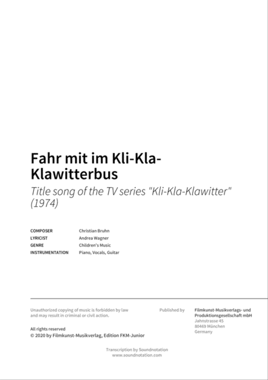 Fahr mit im Kli-Kla-Klawitterbus Piano, Vocal, Guitar scores gallery preview page 2