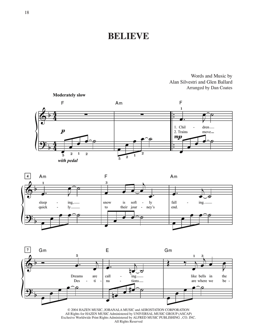 Believe (from The Polar Express) (arr. Dan Coates) Easy Piano scores gallery preview page 1