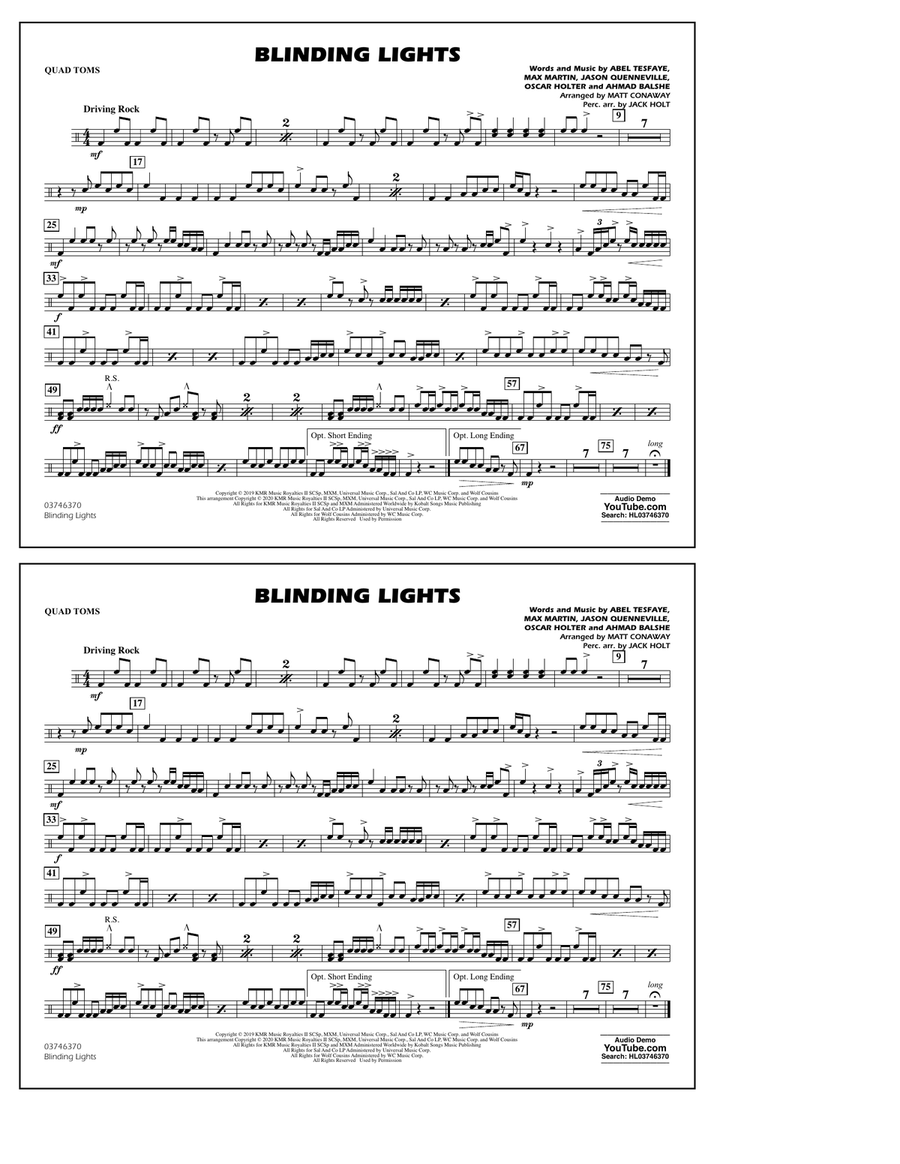 Blinding Lights (arr. Matt Conaway) - Quad Toms Marching Band scores gallery preview page 1