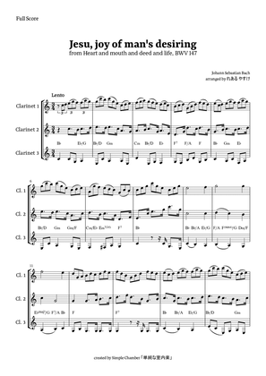 Jesu, Joy of Man’s Desiring for Clarinet Trio by Bach BWV 147