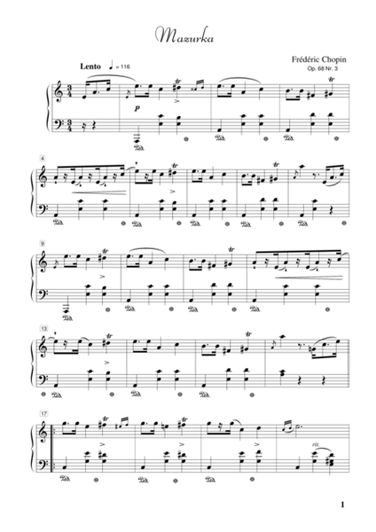 Mazurka in F major, Op. 68 no. 2 for Piano
