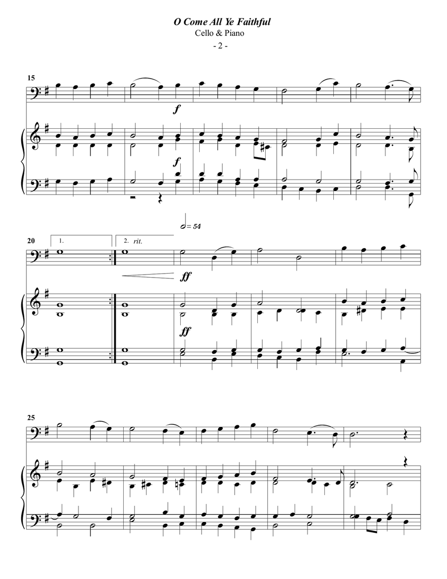 O Come All Ye Faithful for Cello & Piano Piano scores gallery preview page 2