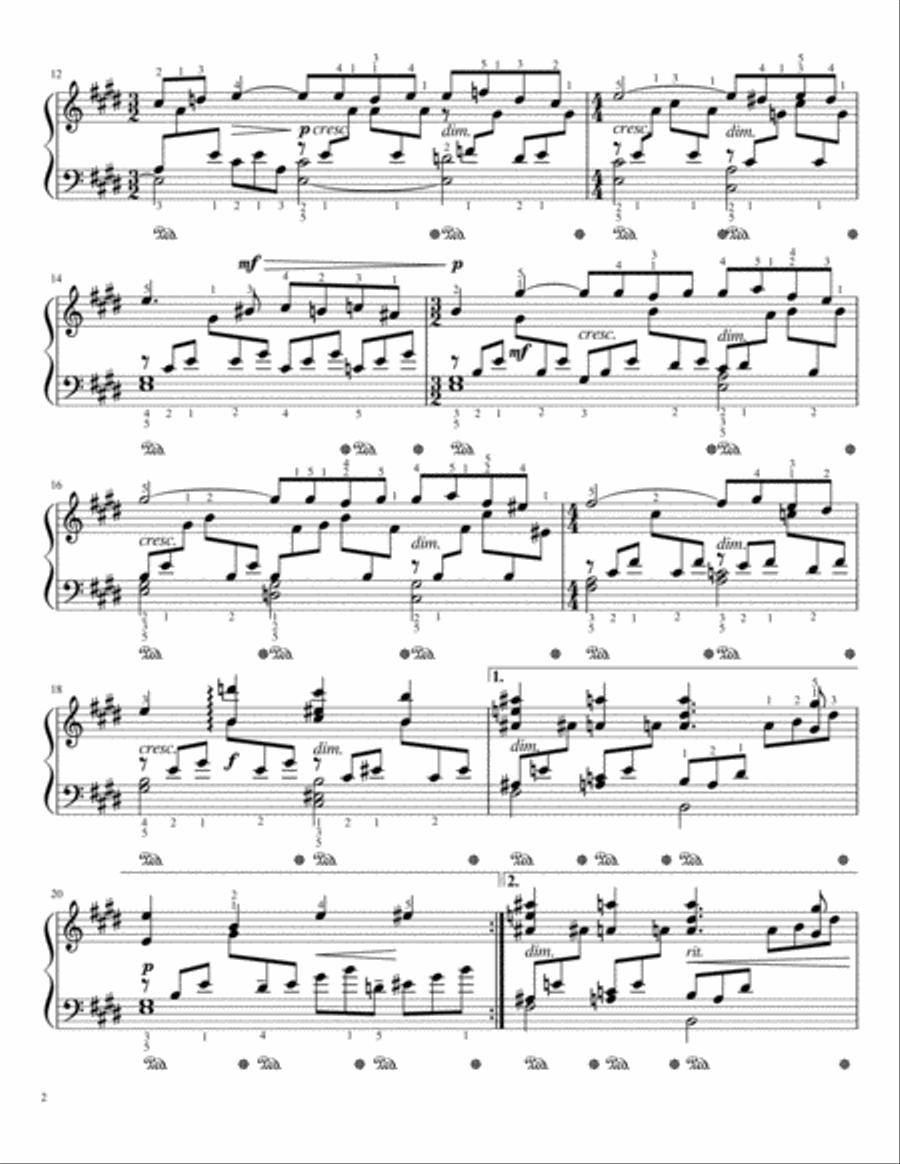 Theme from Rachmaninoff Piano Concerto No. 2 - Adagio Sostenuto - 2nd Movement Excerpt Piano Solo scores gallery preview page 2