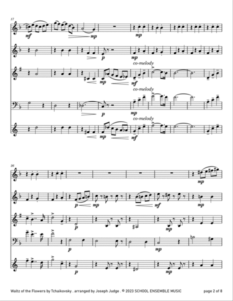 Waltz Of The Flowers by Tchaikovsky for Woodwind Quartet in Schools Woodwind Quartet scores gallery preview page 2