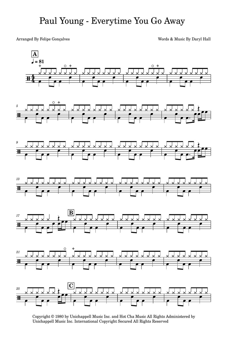 Everytime You Go Away Drum Set scores gallery preview page 1