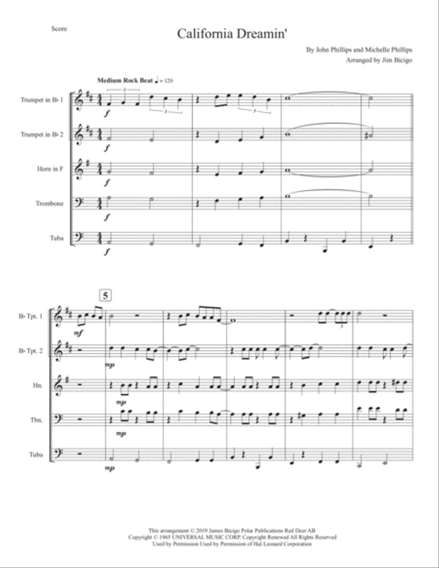 California Dreamin' Horn scores gallery preview page 1