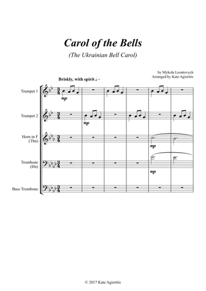 Carol of the Bells (Ukrainian Bell Carol) - for Brass Quartet image number null