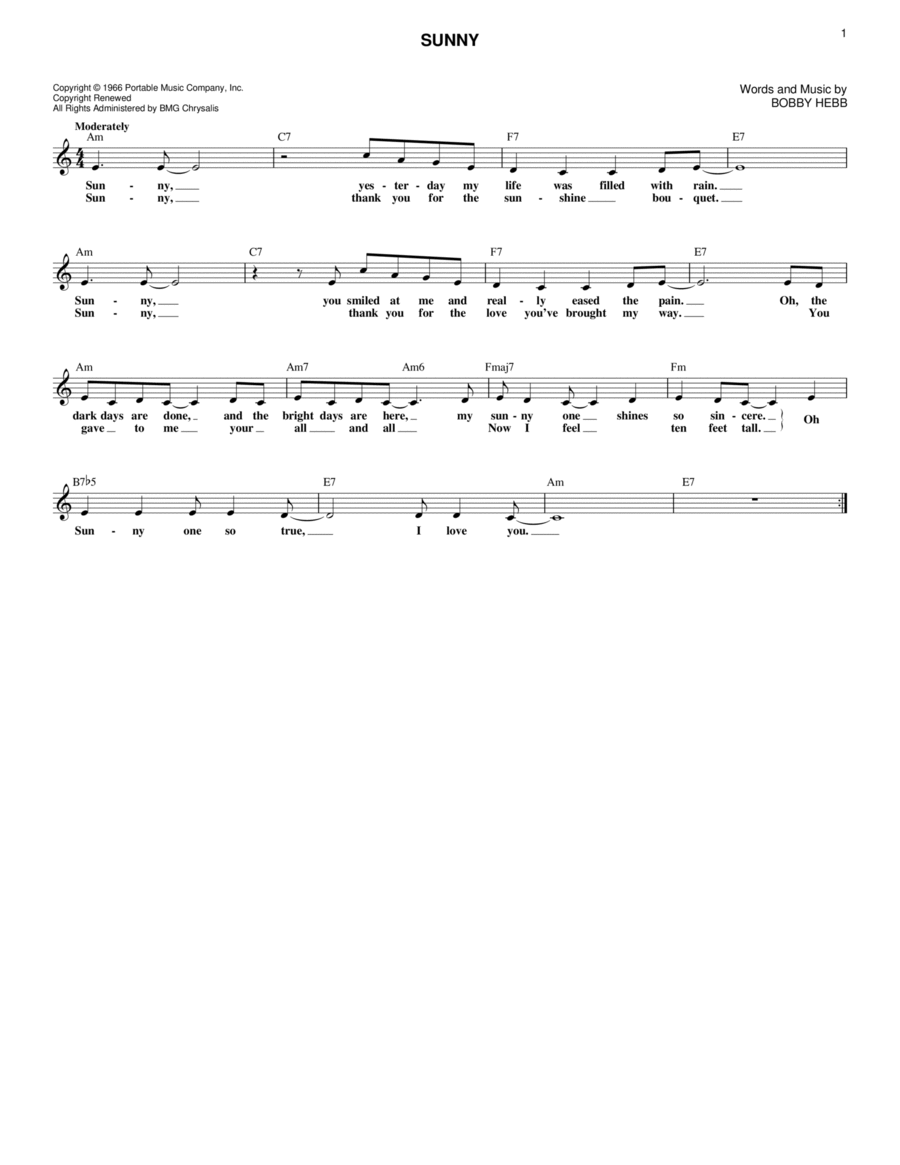 Sunny Sunny Piano scores gallery preview page 1