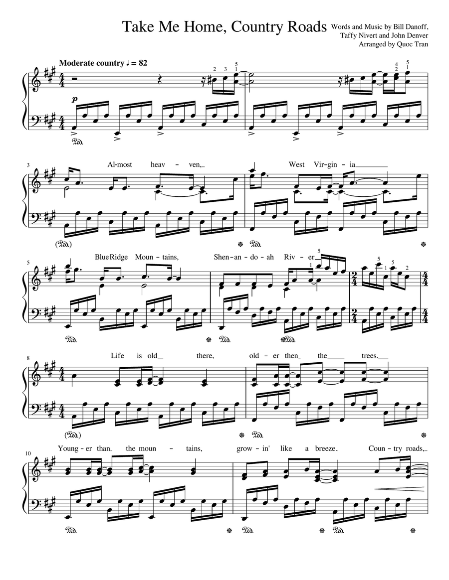 Take Me Home, Country Roads Piano Solo scores gallery preview page 1