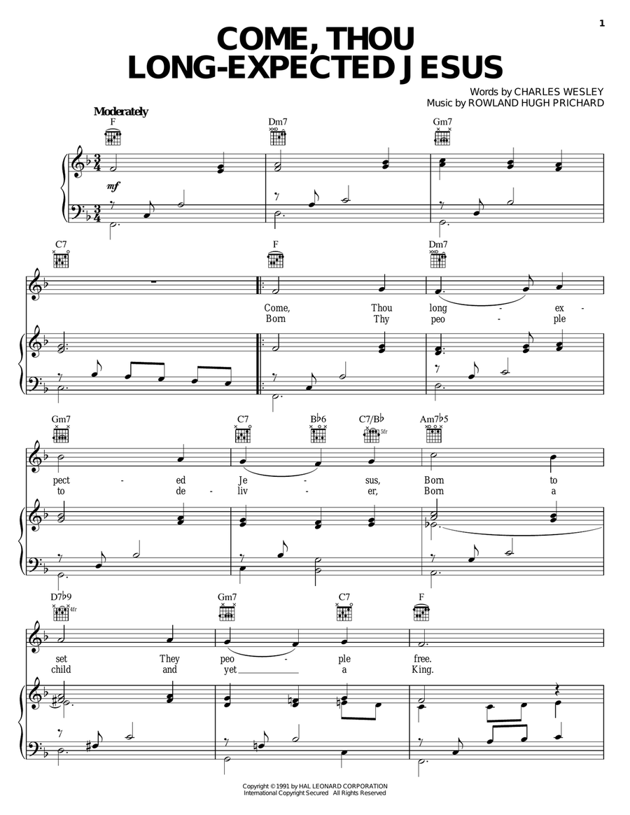Come, Thou Long-Expected Jesus Piano, Vocal, Guitar scores gallery preview page 1