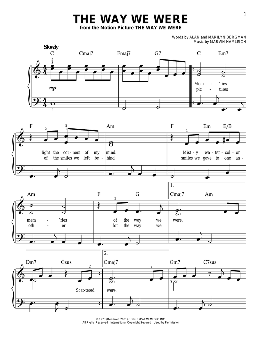 The Way We Were Easy Piano scores gallery preview page 1