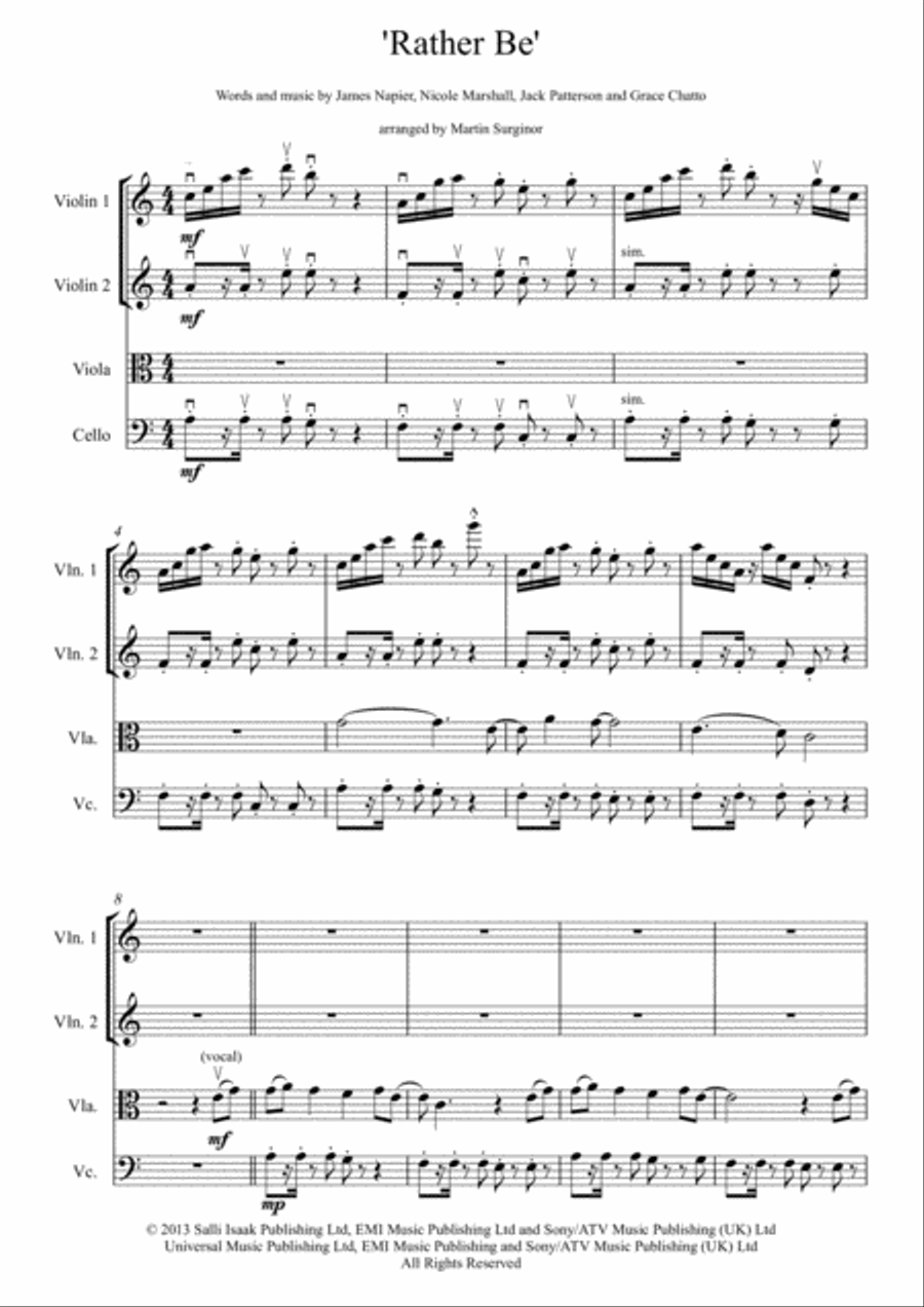 Rather Be String Quartet scores gallery preview page 2
