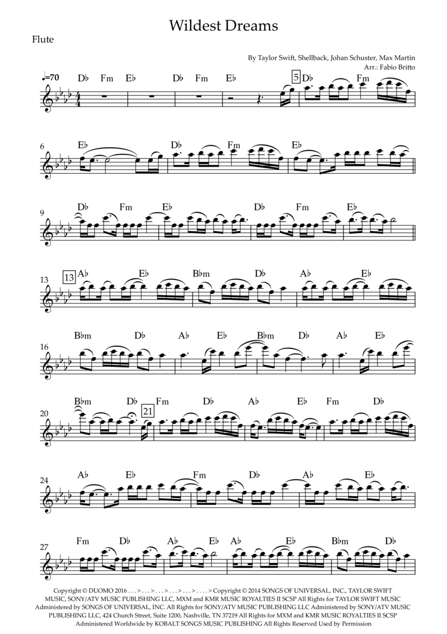 Wildest Dreams Flute Solo scores gallery preview page 1