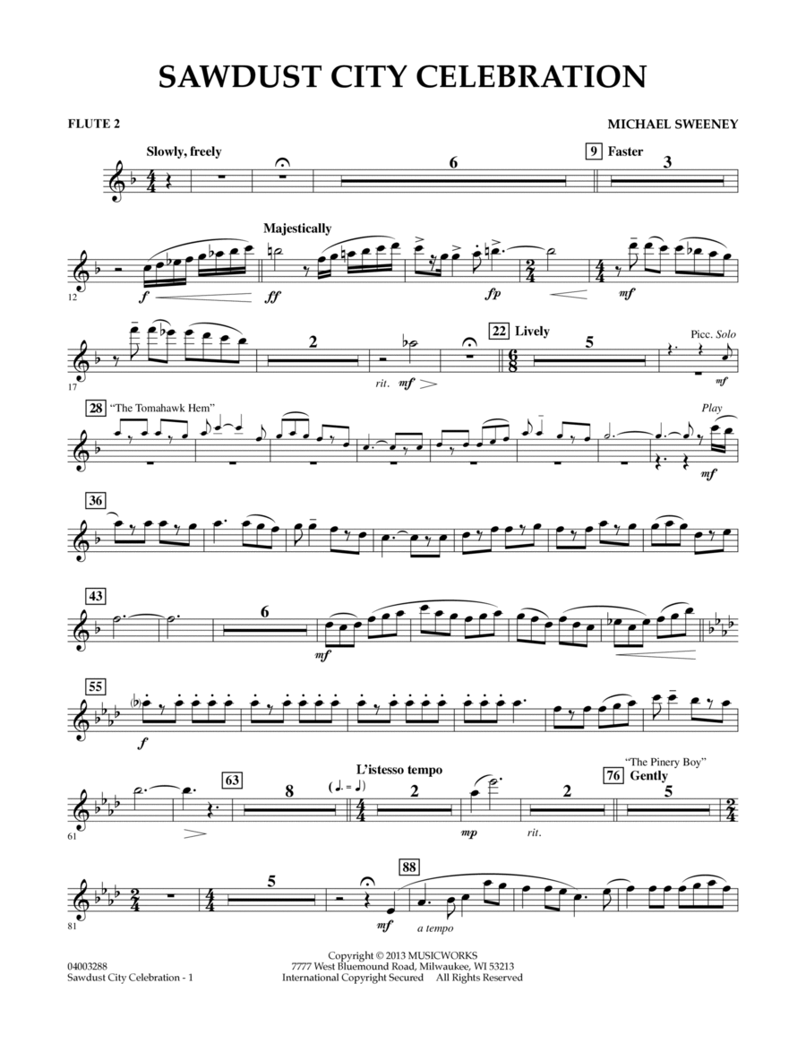 Sawdust City Celebration - Flute 2 Concert Band scores gallery preview page 1