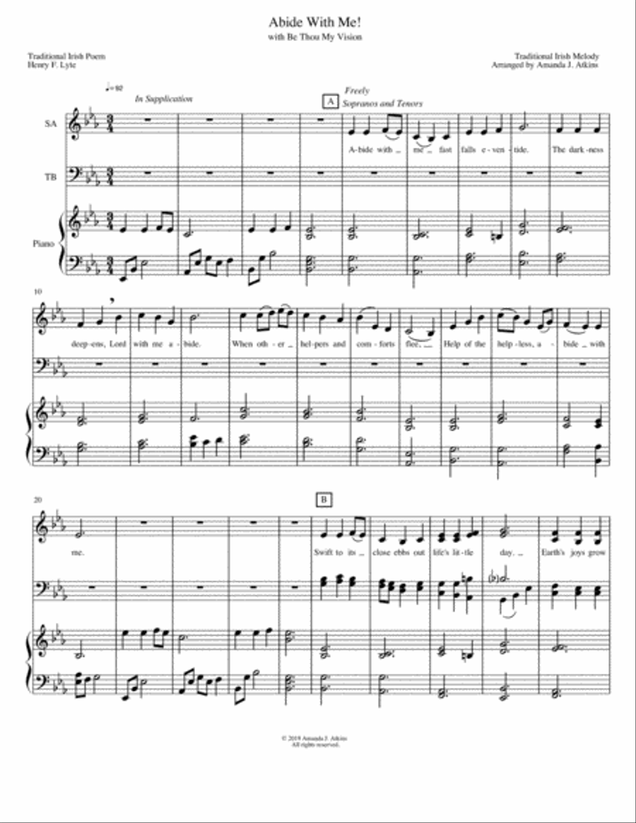 Abide With Me! (with Be Thou My Vision) for SATB and Piano 4-Part scores gallery preview page 2
