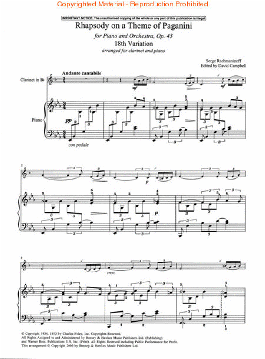 Rhapsody on a Theme of Paganini, Op. 43 Clarinet Solo scores gallery preview page 2