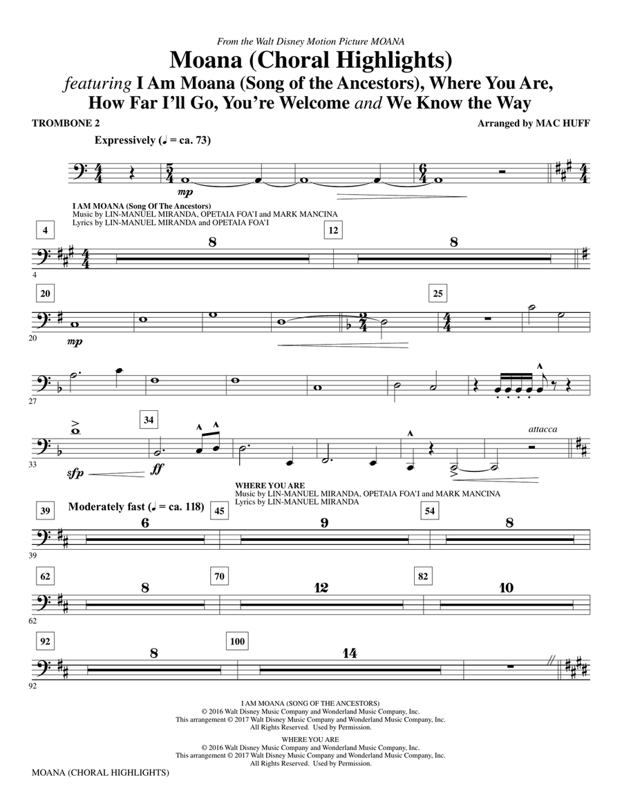 Moana - Trombone 2 Choir scores gallery preview page 1