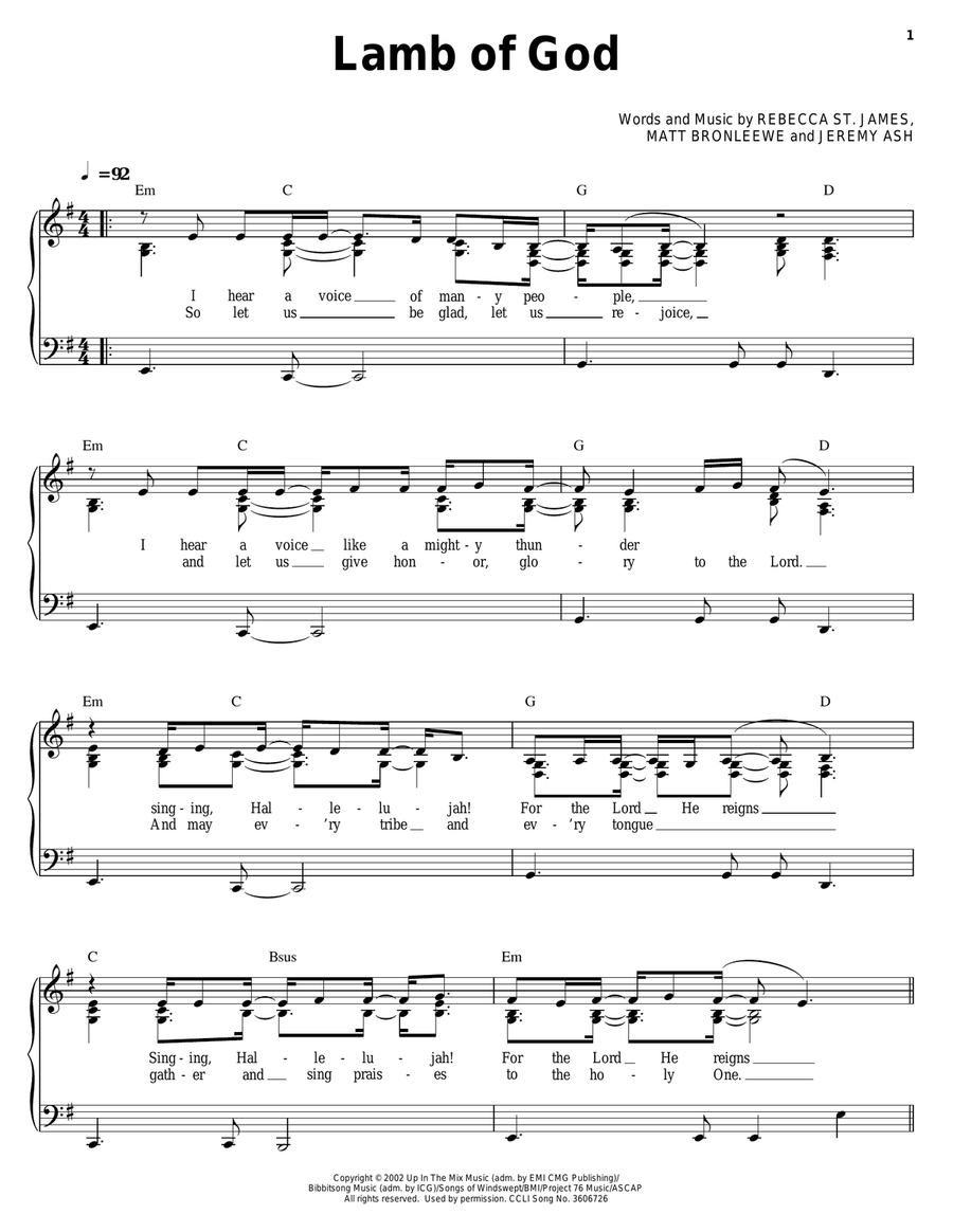Lamb Of God Piano, Vocal, Guitar scores gallery preview page 1