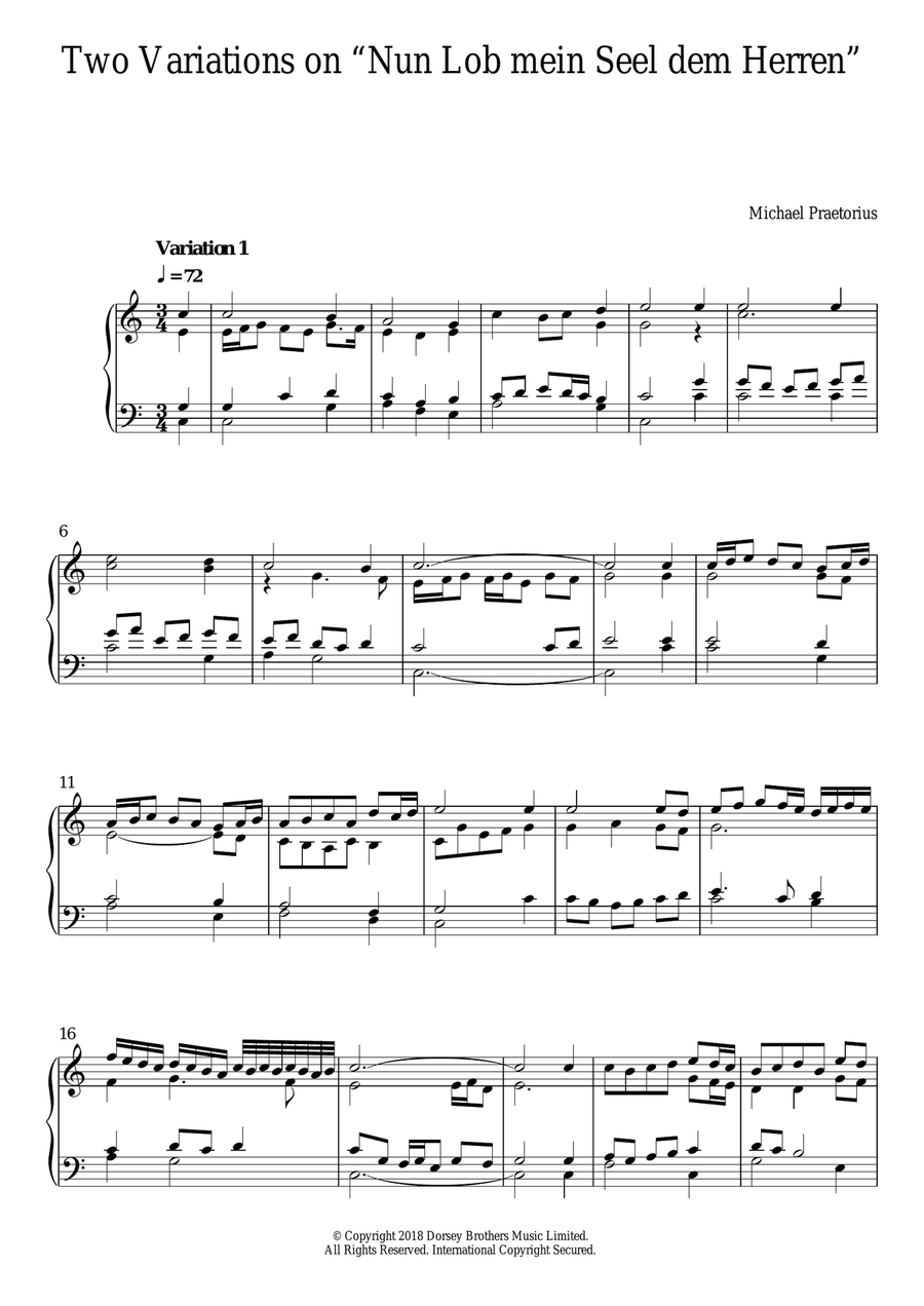 Two Variations On 'Nun Lob Mein Seel Dem Herren' Piano Solo scores gallery preview page 1