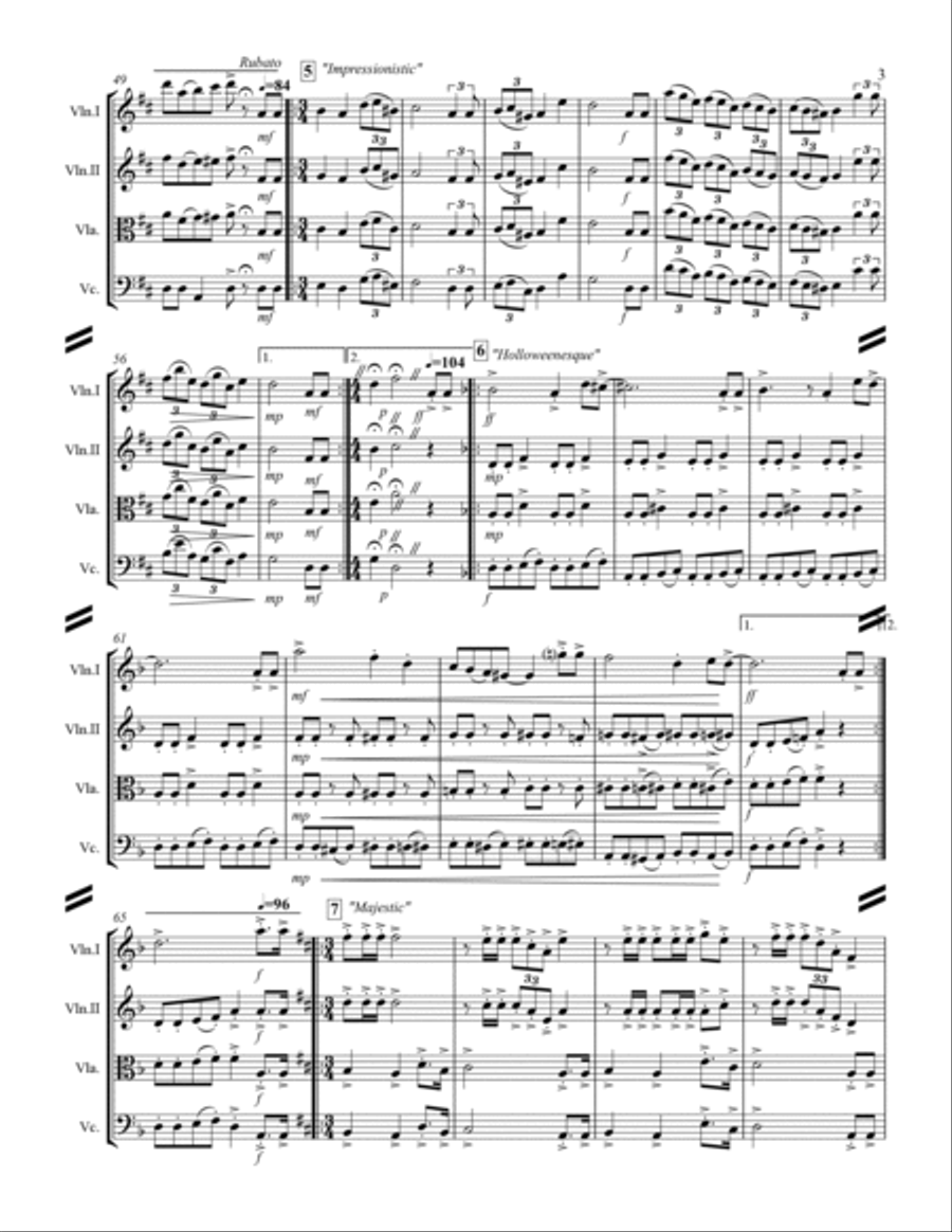 Happy Birthday and Stylistic Variations (for String Quartet) String Quartet scores gallery preview page 4