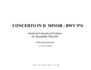 Book cover for CONCERTO IN D MINOR - BWV 974 based on Concerto in D minor by Alessandro Marcello - Allegro, Andant