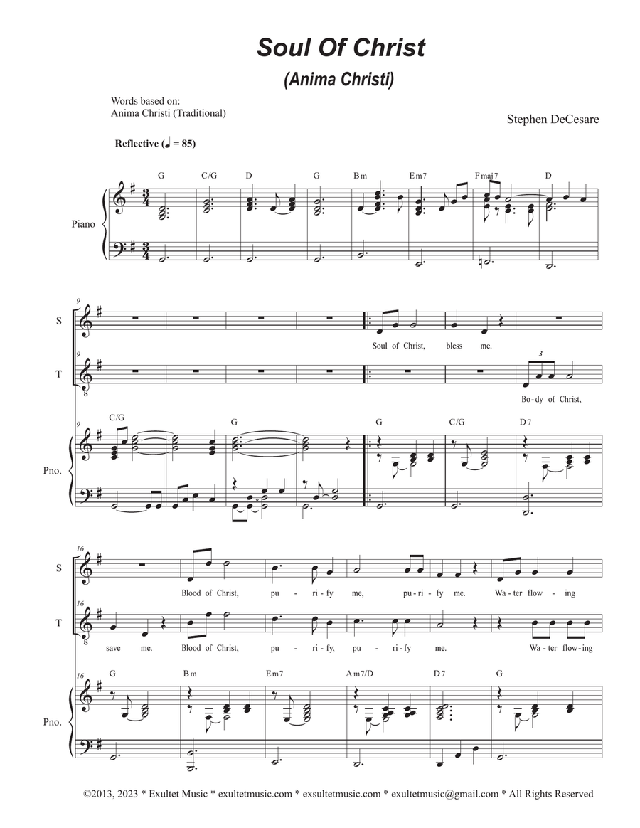 Soul of Christ (Anima Christi) (2-part choir - (Soprano and Tenor)