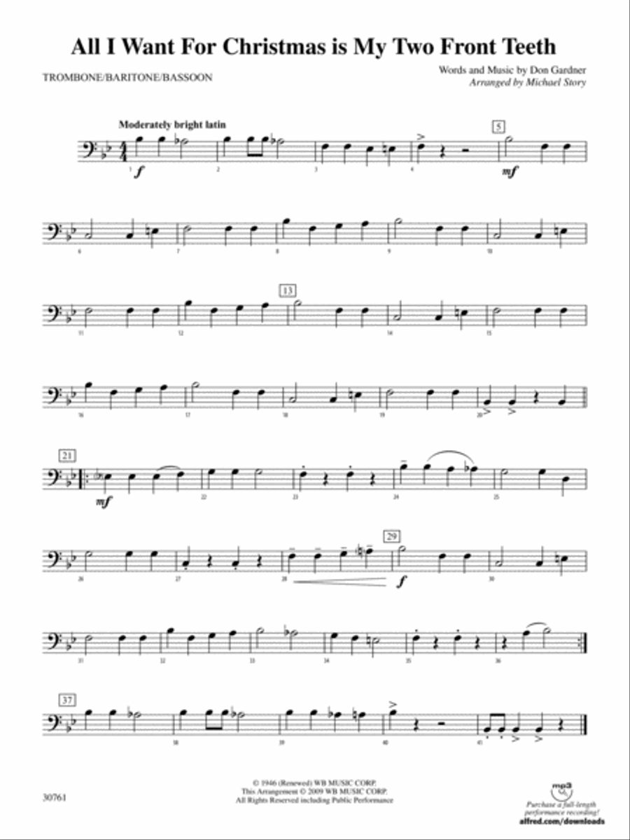 All I Want for Christmas Is My Two Front Teeth: 1st Trombone Concert Band scores gallery preview page 1