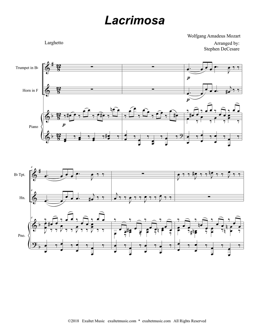 Lacrimosa (Duet for Bb-Trumpet and French Horn) Brass Duet scores gallery preview page 1