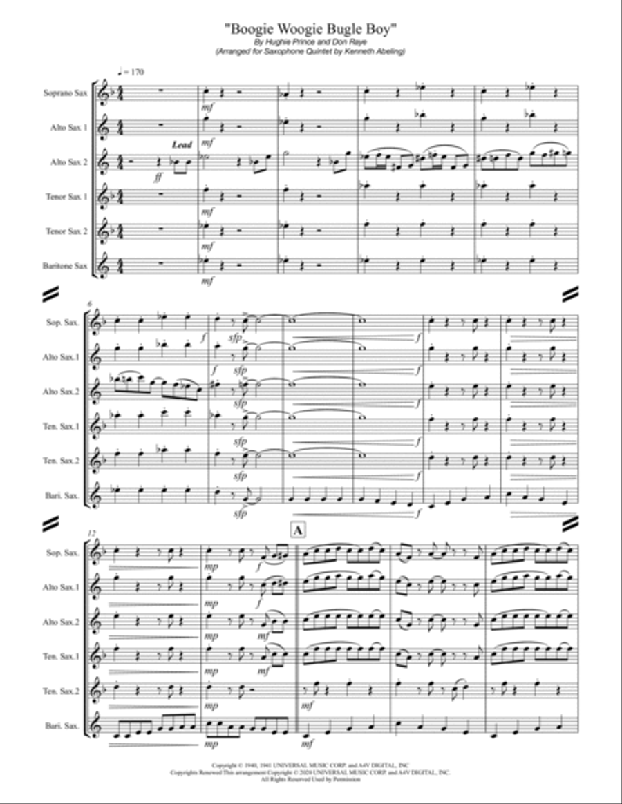 Boogie Woogie Bugle Boy Saxophone Quintet scores gallery preview page 2