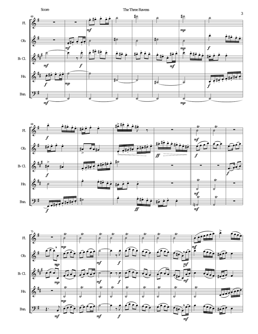 Variations on The Three Ravens for wind quintet Woodwind Quintet scores gallery preview page 3